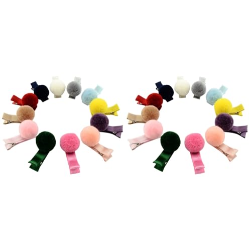 LALAFINA 24 Stück Plüsch Haarspange, Haarspangen mit Pompon-Ball, No Slip Haarspangen, Metall Haarclips, Snap Haarspangen, für Weihnachts-Haarklammern von LALAFINA
