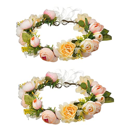 LALAFINA 2st Künstlicher Rosenkranz Hochzeit Haarkranz Hochzeitsgirlande Hochzeitsfeste Braut Haarkranz Stirnband Mit Rosenkranz Brautjungfer Hochzeitsfotografie Krone Stoff von LALAFINA