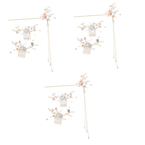 LALAFINA 3 Sets Chignon Chinesischer Schmuck Brautform Knotenstift Perle Strass Vogel Hochzeit Quaste Mit Outdoor Stick Sticks Hanfu Traditionelle Legierung Handgefertigte von LALAFINA