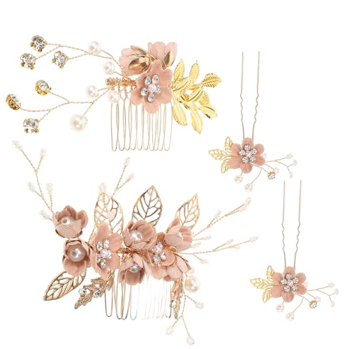 LALAFINA 4 Stück Blumen Braut Hochzeit Haar Seitenkämme Blumen Haarnadeln Twist Spirale Perlen Haarnadeln Für Bräute Frauen Mädchen von LALAFINA