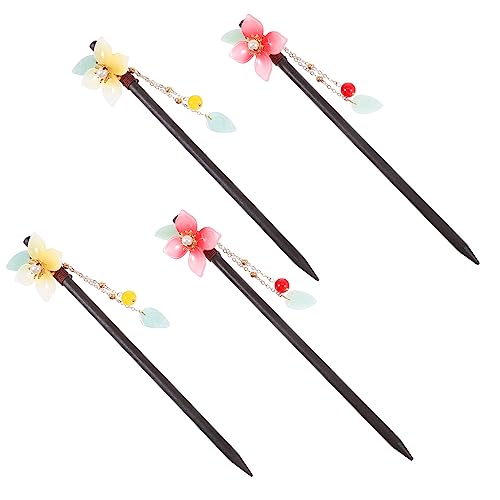 LALAFINA 4 Stück Haarnadel Chinesische Haarstäbchen Haarspange Im Retro-stil Kopfbedeckung Für Damen Dame Frauen Haarstock Retro-haarschmuck Essstäbchen Hölzern Antiquität Fräulein Glas von LALAFINA