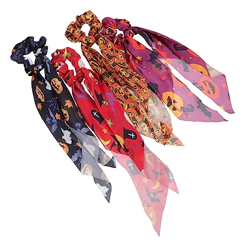 Fliegen 4 Stück Haarring Haarbänder Für Mädchen Haargummi Mit Band Satin-Haargummi Fliege Haar-Bowknot Für Frauen Halloween Elastisches Haargummi Gummiband Haargummis von LALAFINA