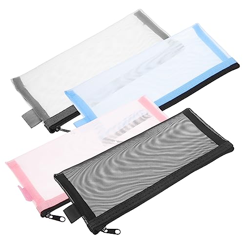 LALAFINA 4 Stück Teiliges Transparenter Stiftetaschen Nylon Mesh Federmäppchen für Bürobedarf Reise und Kosmetik Vielseitig Einsetzbar Schwarz Blau von LALAFINA