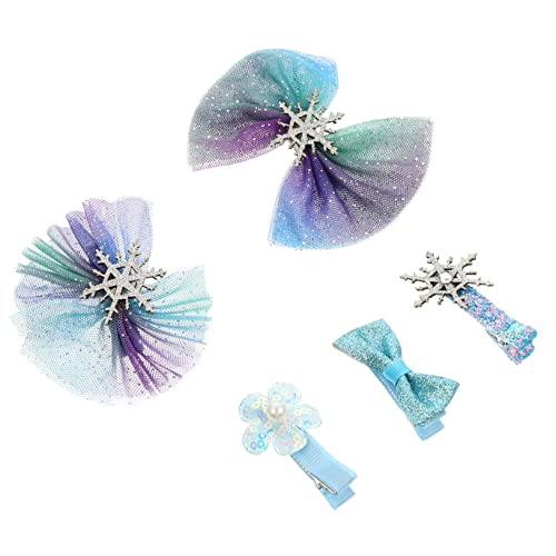 LALAFINA 5st Schneeflocke Haarspange Weihnachts-haarschmuck Blaue Haargummis Mädchenschleifen Für Haare Haarschleifen Für Mädchen Haar Klammern Pferdeschwanz Kleidung Kind Stoff (polyester) von LALAFINA