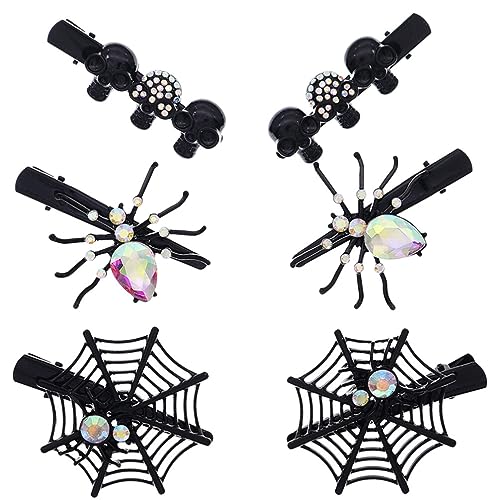 LALAFINA 6st Halloween-schädel-haarspange Halloween-haarschmuck Zombie-haarspangen Punk-haarspangen Spinnennetz-haarnadeln Halloween-haarspange Mädchen Kristall Zinklegierung Krokodilklemme von LALAFINA