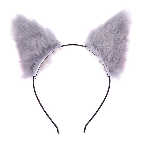 LALAFINA Kuscheltier Cat Ear Headband, Fluffy Cat Hair Band Plush Ear Hair Hoop Animal Headdress for Cosplay Party (Grey) Geflochtenes Stirnband Baby von LALAFINA