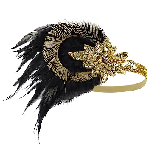 LALAFINA Hochzeits-feder-stirnband Brautkopfschmuck Für Die Hochzeit Showgirl-kopfschmuck Flapper- Zubeh?r 1920er Jahren Fascinator Aus Den 1920er Jahren Jahrgang Bankett Polyester Gatsby von LALAFINA