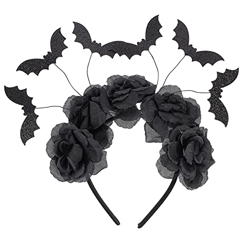 LALAFINA Rose Fledermaus- Stirnband Halloween Rose Flower Hair Hoop Glitter Fledermausflügel Kopfstück für Cosplay- Kostümparty (Schwarz) Haarspangen Für Damen von LALAFINA