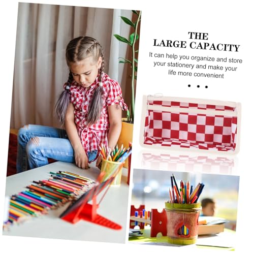 LALAFINA Große Transparente PVC penntasche mit Schachbrettmuster Kratzfest Reißfest Leicht mit Glattem Reißverschluss Praktisches Federmäppchen für Schüler und Make up Pinsel Organizer von LALAFINA