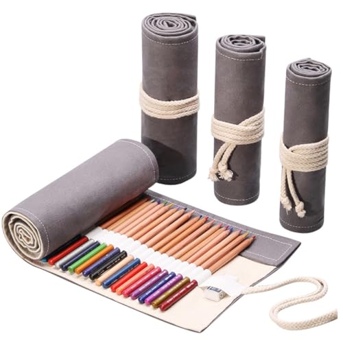 LALAFINA Handgefertigte Canvas Stifterolle Fächer Große Kapazität Rollbare Federmäppchen Tragbar Praktisch Für Künstler Zeichner Zeichenutensilien Organizer von LALAFINA