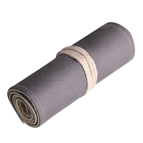 LALAFINA Handgefertigte Graue Canvas Stifterolle mit Fächern Großer Kapazität Langlebiger Stiftehalter zum Aufrollen Praktischer Organizer für Bleistifte Marker und Zeichenutensilien für von LALAFINA