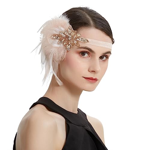 LALAFINA Hochzeits-feder-stirnband Perlenstirnband 1920er Jahre Kopfbedeckungen Aus Den 1920er Jahren Schwarzes Flapper-stirnband Prom Queen Kopfschmuck Jahrgang Damen Haarteil Polyester von LALAFINA