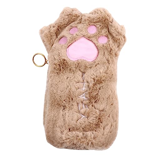 LALAFINA Katzenpfoten Federmäppchen aus Plüsch Niedliches Stiftemäppchen für Vielseitige Tasche für Schreibutensilien und Kosmetik Braun von LALAFINA