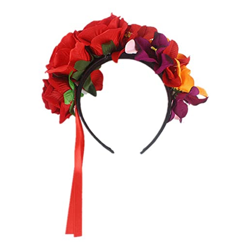 Rose Stirnband Halloween Haarband Mexikanisches Blumenstirnband Festival Blumenkrone Rotes Rosenstirnband von LALAFINA