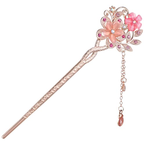 LALAFINA Vintage Blumen Haarstab Mit Quasten Chinesische Haarstäbchen Antike Dutt-Hochsteckfrisurenhalter Für Frauen Und Mädchen von LALAFINA