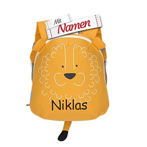 LÄSSIG Kinder Rucksack mit Namen personalisiert, Kleiner Kinderrucksack für Kindergarten Kita, Mini Kindergartenrucksack, Kindergartentasche 3,5 L (Löwe) von LALALO