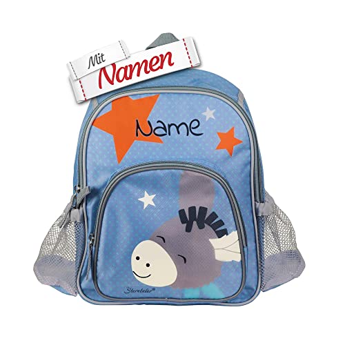 LALALO Kindergartenrucksack mit Namen personalisiert, Sterntaler Kinderrucksack, Kinder Rucksack für Kindergarten Kita, Kleinkind Tasche, Kindergartentasche (Esel Emmi/Stern) von LALALO