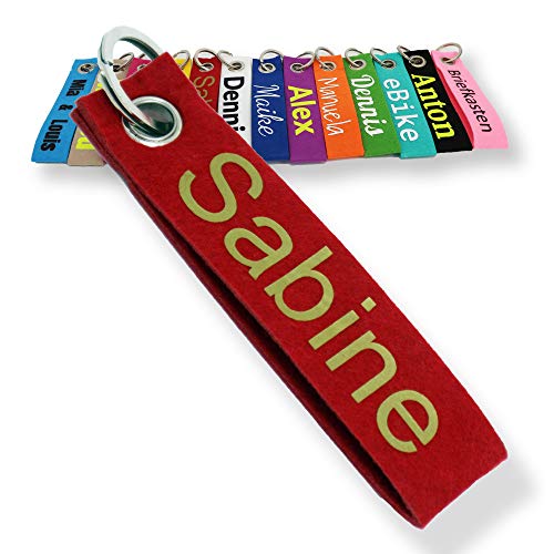 LALALO Schlüsselanhänger aus Filz mit Namen, Personalisiertes Schlüsselband Geschenkidee mit Aufschrift oder Wunschtext, Glücksbringer Filzanhänger mit Name, Geburtstag (Rot) von LALALO