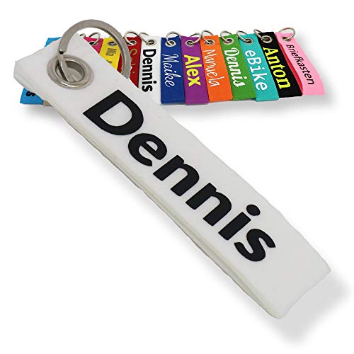 LALALO Schlüsselanhänger aus Filz mit Namen, Personalisiertes Schlüsselband Geschenkidee mit Aufschrift oder Wunschtext, Glücksbringer Filzanhänger mit Name, Geburtstag (Weiß) von LALALO