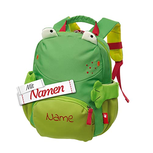 LALALO Sigikid Kindergartenrucksack mit Namen personalisiert (bestickt), Kinderrucksack, Kinder Rucksack für Kindergarten Kita, Kleinkind Tasche, Kindergartentasche (Frosch) von LALALO