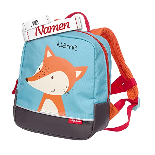 LALALO Sigikid Mini Kindergartenrucksack mit Namen personalisiert (bestickt), Kinderrucksack, Kinder Rucksack für Kindergarten Kita, Kleinkind Tasche, Kindergartentasche (Fuchs/Blau) von LALALO