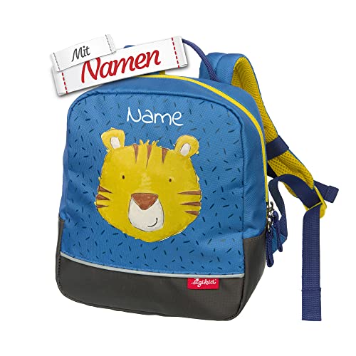 LALALO Sigikid Mini Kindergartenrucksack mit Namen personalisiert (bestickt), Kinderrucksack, Kinder Rucksack für Kindergarten Kita, Kleinkind Tasche, Kindergartentasche (Tiger) von LALALO