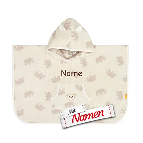 LALALO Steiff Poncho mit Namen personalisiert/bestickt, Baby Kinder Badetuch, Kapuzenbadetuch, Handtuch mit Kapuze von LALALO