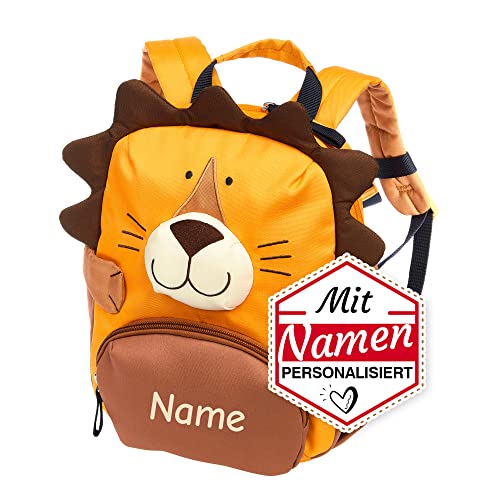 Sigikid Kindergartenrucksack mit Namen personalisiert (bestickt), Kinderrucksack, Kinder Rucksack für Kindergarten Kita, Kleinkind Tasche, Kindergartentasche (Löwe) von LALALO