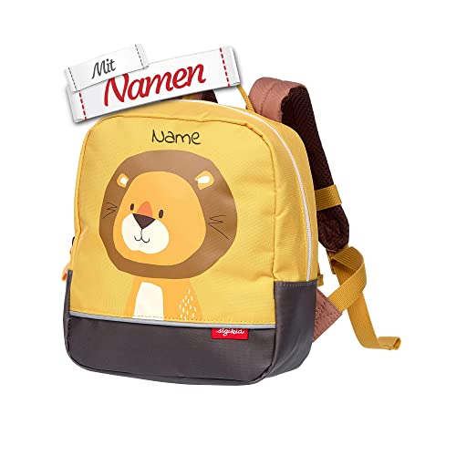 Sigikid Mini Kindergartenrucksack mit Namen personalisiert (bestickt), Kinderrucksack, Kinder Rucksack für Kindergarten Kita, Kleinkind Tasche, Kindergartentasche (Löwe) von LALALO