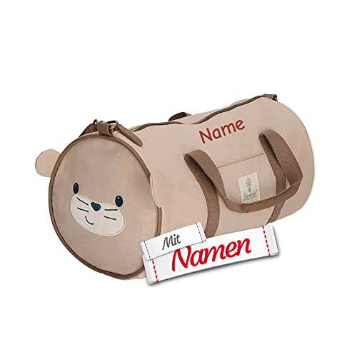 Sterntaler Kinder Reisetasche mit Namen personalisiert/Bestickt, Tasche für Reisen und Sport, Sporttasche & Schwimmtasche für Junge/Mädchen (Otter Otti/Beige) von LALALO