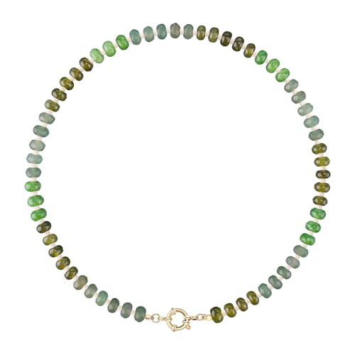 LALAPPLE Bunte Perlen-Edelstein-Halskette für Damen, Boho-Regenbogen-Perlen-Choker mit Naturstein-Kristallperlen, handgefertigte Sommer-Strand-Halskette, 17.5 inches, Stein, Naturstein von LALAPPLE