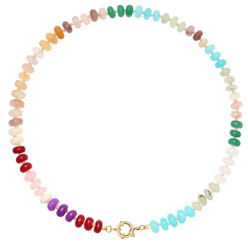 LALAPPLE Bunte Perlen-Edelstein-Halskette für Damen, Boho-Regenbogen-Perlen-Choker mit Naturstein-Kristallperlen, handgefertigte Sommer-Strand-Halskette, 17.5 inches, Stein, Naturstein LALAPPLE Bunte Perlen-Edelstein-Halskette für Damen, Boho-Regenbogen-Perlen-Choker mit Naturstein-Kristallperlen, handgefertigte Sommer-Strand-Halskette, 17.5 inches, Stein, Naturstein von LALAPPLE