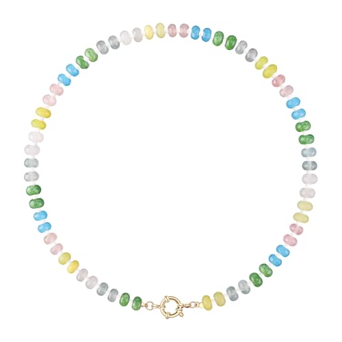 LALAPPLE Bunte Perlen-Edelstein-Halskette für Damen, Boho-Regenbogen-Perlen-Choker mit Naturstein-Kristallperlen, handgefertigte Sommer-Strand-Halskette, 17.5 inches, Stein, Naturstein LALAPPLE Bunte Perlen-Edelstein-Halskette für Damen, Boho-Regenbogen-Perlen-Choker mit Naturstein-Kristallperlen, handgefertigte Sommer-Strand-Halskette, 17.5 inches, Stein, Naturstein von LALAPPLE