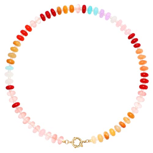 LALAPPLE Bunte Perlen-Edelstein-Halskette für Damen, Boho-Regenbogen-Perlen-Choker mit Naturstein-Kristallperlen, handgefertigte Sommer-Strand-Halskette, 17.5 inches, Stein, Naturstein LALAPPLE Bunte Perlen-Edelstein-Halskette für Damen, Boho-Regenbogen-Perlen-Choker mit Naturstein-Kristallperlen, handgefertigte Sommer-Strand-Halskette, 17.5 inches, Stein, Naturstein von LALAPPLE