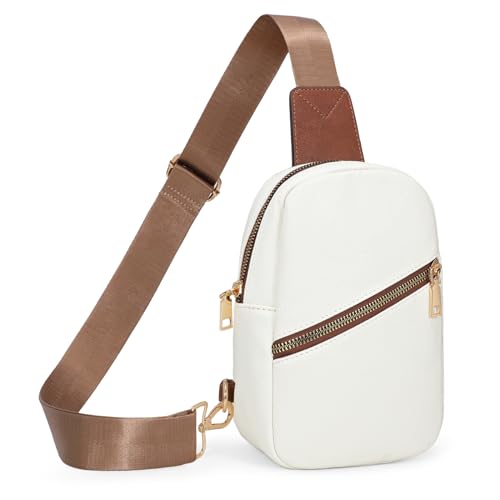 LALATCH Umhängetasche aus PU-Leder für Damen, kleine Schultertasche mit verstellbarem Riemen, niedliche Bauchtasche, Brusttasche, 1-weiß, Small, modisch von LALATCH