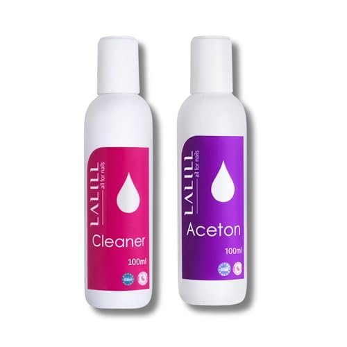 LALILL Set Nagel Cleaner 100 ml + Aceton Nagellackentferner 100 ml - Nagelentfetter - Entfetter Remover für Polish, Gele, Hybride - Nail Cleaner Gelnägel von LALILL