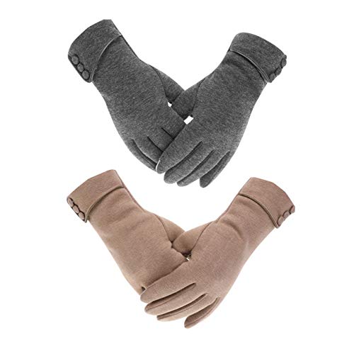 LAMA 2 Paar Damen Winter Handschuhe Touchscreen Handschuhe Warmer Plüsch Handschuh Gefüttert Winddicht Handschuhe Dicke Winterhandschuhe für Frauen Damen und Mädchen Grau + Khaki von LAMA