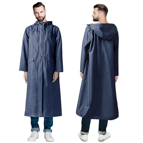 LAMA Langer Regenmantel Wasserdichte Regenjacke Unisex Regenponcho mit Pattentasche Kapuze Tunnelzug Erwachsene Stilvolle Regenbekleidung Leicht Regencape Raincoat Regenschutzbekleidung, Dunkelblau L von LAMA