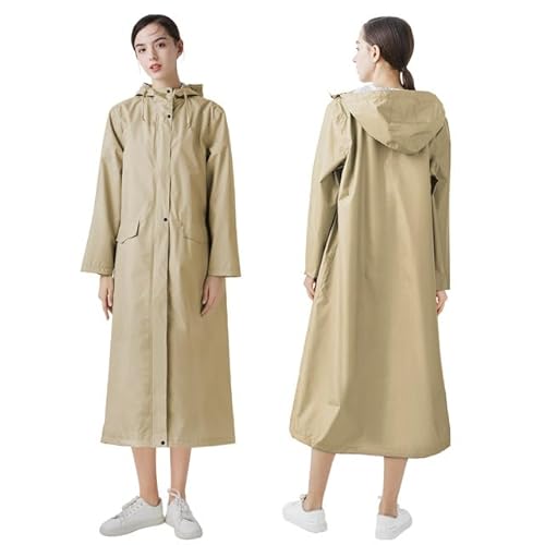 LAMA Langer Regenmantel Wasserdichte Regenjacke Unisex Regenponcho mit Pattentasche Kapuze Tunnelzug Erwachsene Stilvolle Regenbekleidung Leichte Regencape Raincoat Regenschutzbekleidung, Khaki L von LAMA