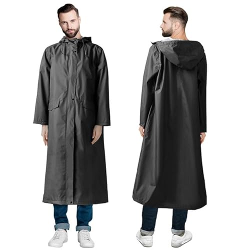 LAMA Langer Regenmantel Wasserdichte Regenjacke Unisex Regenponcho mit Pattentasche Kapuze Tunnelzug Erwachsene Stilvolle Regenbekleidung Leichte Regencape Raincoat Regenschutzbekleidung, Schwarz L von LAMA