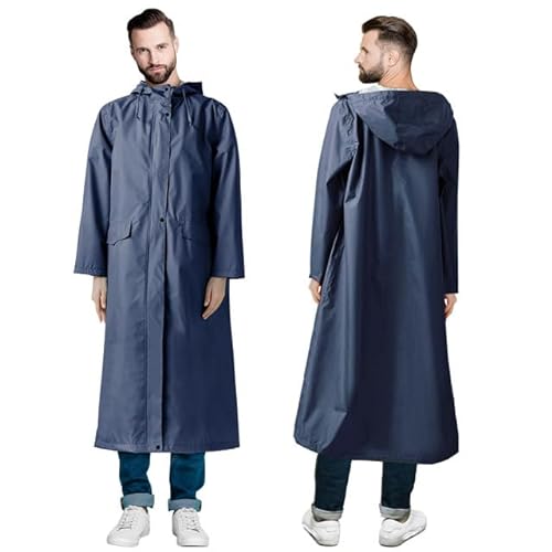 LAMA Langer Regenmantel Wasserdichte Regenjacke Unisex Regenponcho mit Pattentasche Kapuze Tunnelzug Erwachsene Stilvolle Regenbekleidung Regencape Raincoat Regenschutzbekleidung, Dunkelblau XL von LAMA