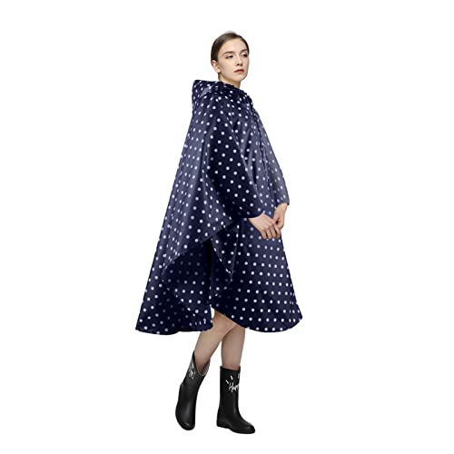 LAMA Mode Regenmantel Unisex Regenponcho Atmungsaktiv Regencape Leicht Regenjacke Regenschutzbekleidung Raincoat als Picknickdecke Sonnensegel für Fahrrad Motorrad Wandern Camping Reisen Blauer Punkte von LAMA