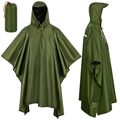 LAMA Multifunktionaler Regenponcho Regencape Regenmantel Regenjacke Regenschutzbekleidung Raincoat als Picknickdecke Sonnensegel für Herren Damen Fahrrad Motorrad Wandern Camping Reisen Grün von LAMA