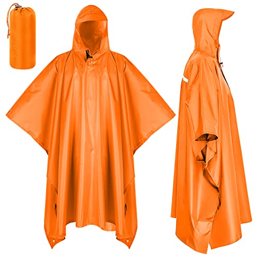 LAMA Multifunktionaler Regenponcho Regencape Regenmantel Regenjacke Regenschutzbekleidung Raincoat als Picknickdecke Sonnensegel für Herren Damen Fahrrad Motorrad Wandern Camping Reisen Orange von LAMA