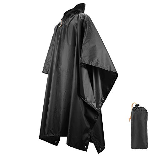 LAMA Multifunktionaler Regenponcho Regencape Regenmantel Regenjacke Regenschutzbekleidung Raincoat als Picknickdecke Sonnensegel für Herren Damen Fahrrad Motorrad Wandern Camping Reisen Schwarz von LAMA