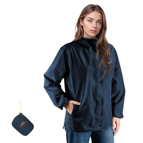 LAMA Regenjacke Damen Regenmantel Ultraleicht Regenponcho Fahrradjacke Wasserdichte Wanderjacke mit Kapuze, Atmungsaktiv Regenbekleidung Sportjacke Outdoorjacke Regenschutzbekleidung, Navy Blau XL von LAMA