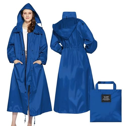 LAMA Regenmantel Damen Langer Regenjacke Regenponcho mit Kapuze, wasserdicht Regenbekleidung Regencape Raincoat Regenschutzbekleidung Damen für Wandern Trekking Outdoor, Königsblau, L von LAMA