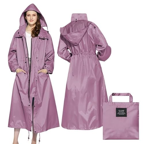 LAMA Regenmantel Damen Langer Regenjacke Regenponcho mit Kapuze, wasserdicht Regenbekleidung Regencape Raincoat Regenschutzbekleidung Damen für Wandern Trekking Outdoor, Rosa Lila, XL von LAMA