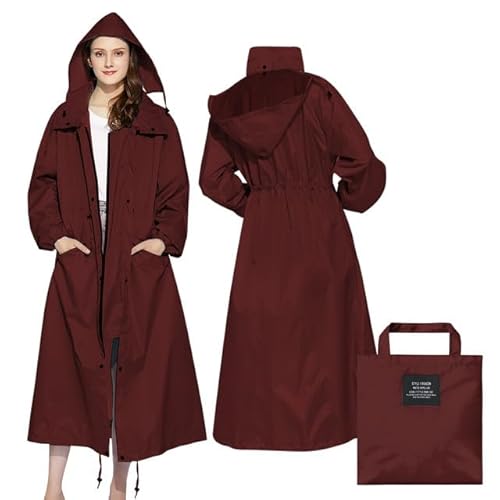 LAMA Regenmantel Damen Langer Regenjacke Regenponcho mit Kapuze, wasserdicht Regenbekleidung Regencape Raincoat Regenschutzbekleidung Damen für Wandern Trekking Outdoor, Rot, XL von LAMA