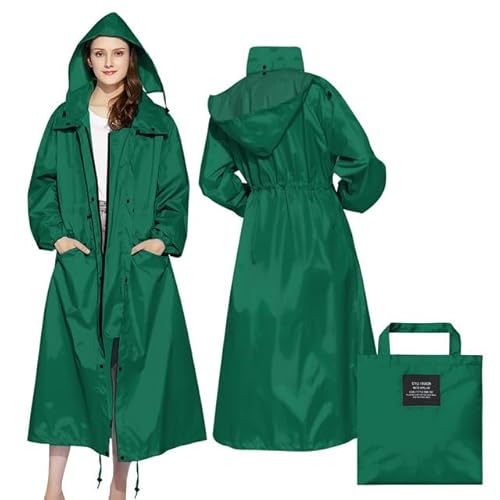 LAMA Regenmantel Damen Langer Regenjacke Regenponcho mit Kapuze, wasserdicht Regenbekleidung Regencape Raincoat Regenschutzbekleidung Damen für Wandern Trekking Outdoor, Smaragdgrün, XL von LAMA
